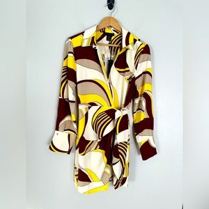 House of Harlow 1960 Yellow and Brown Patterned Long Sleeve Dress